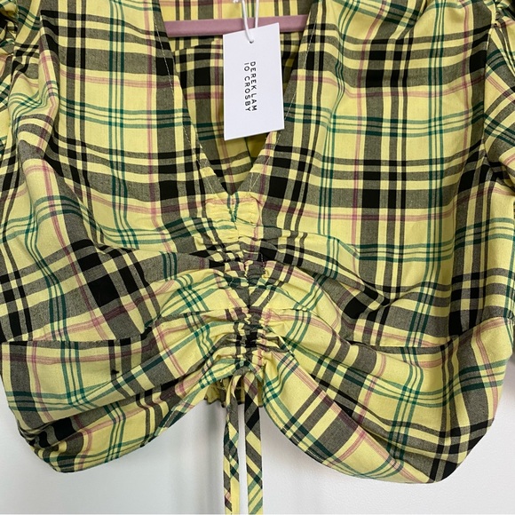 Derek Lam 10 Crosby Bella Crop Top Yellow Plaid - Picture 8 of 14